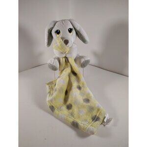 Little Beginnings White Bunny Plush Holding Yellow Gray Polka Dots Lovey Blanket